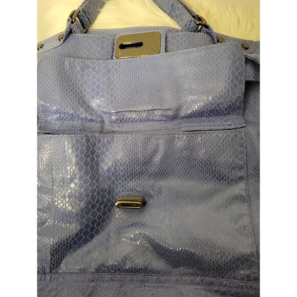 Kenneth Cole Reaction Snakeskin Bag Blue Medium Double Handle Silver Hardware - Picture 5 of 9